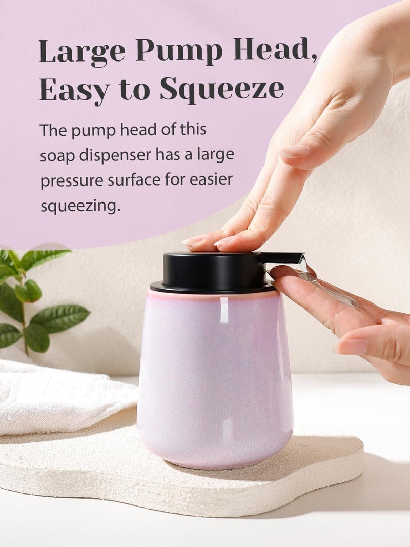 INGOFIN Ceramic Lotion Dispenser - 12 oz Hand Soap Dispenser Bathroom, Modern Liquid Dispenser with Pump, Refillable Dish Soap Bottle for Kitchen -Purple and Pink - Image 4